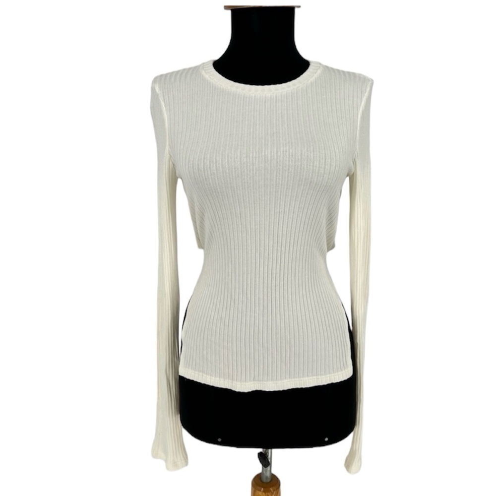 Reformation Cream Tie Back Open Back Ribbed Sweater Top